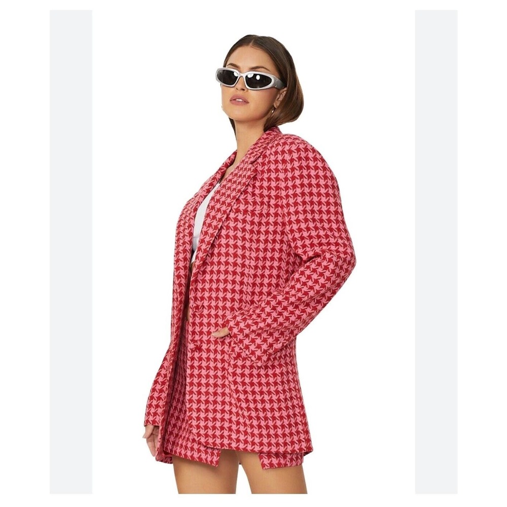 AFRM Sassy XL Pink Red Herringbone Lined Oversized Fit Blazer Barbie core READ - Picture 5 of 16